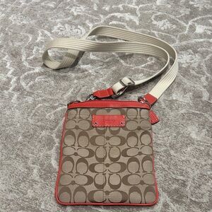 Coach Tan and Red Signature Crossbody